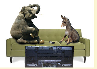 elephant and donkey on couch