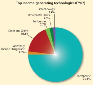 Top income-generating technologies FY07 pie chart
