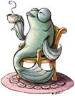picture of a fish drinking tea
